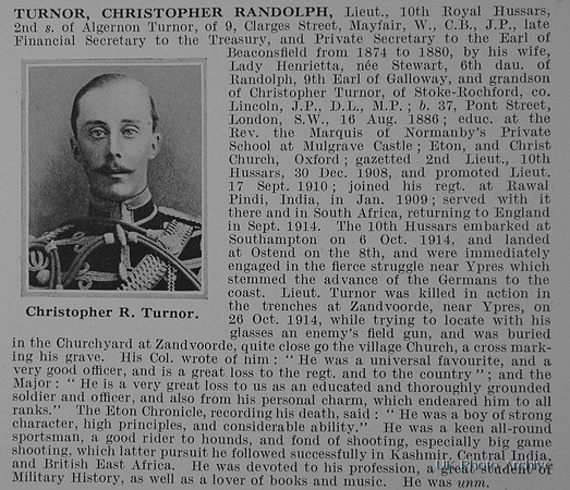 Turnor C R Lt 10th Royal Hussars Obit