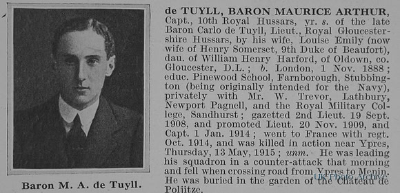 De Tuyll B M A Captain 10th Royal Hussars Obit