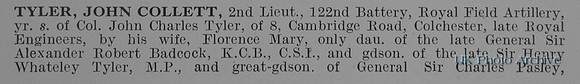 Tyler J C 2nd Lt Royal Field Artillery Obit Part 1