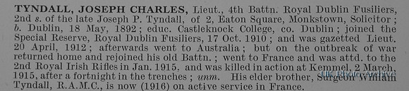 Tyndall J C Lt 4th Royal Dublin Fusiliers