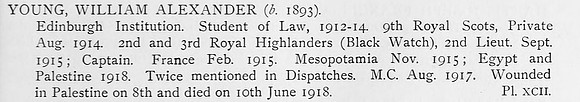Young W A Captain MC Black Watch Obit