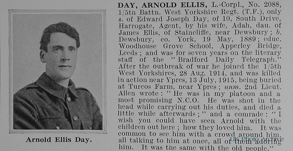 Day A E LCpl 2088 5th West Yorkshire Regiment Obit