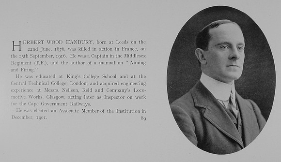 Hanbury H W Captain 7th Middlesex Regiment Obit