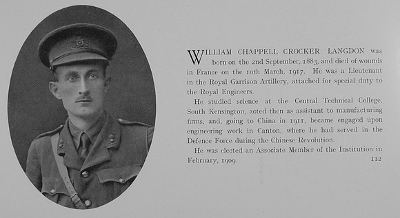 Langdon W C C Lt Royal Garrison Artillery Obit