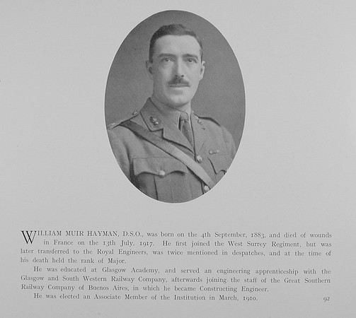 Hayman W M Major DSO Royal Engineers Obit