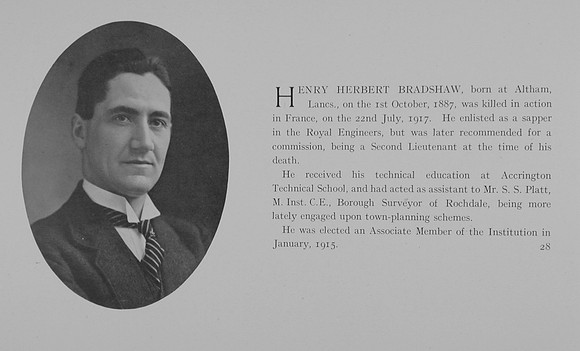 Bradshaw H H 2nd Lt Royal Engineers Obit