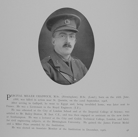 Chadwick P M Lt Royal Engineers Obit