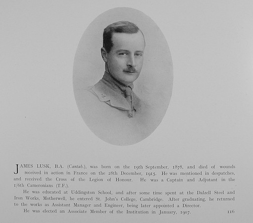 Lusk J Captain 6th Cameronians Obit