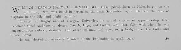 Donald W F M Captain 9th Highland Light Infantry Obit