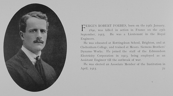 Forbes F R Lt Royal Engineers Obit