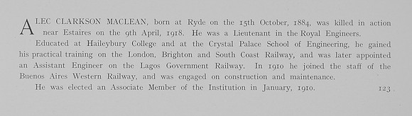 MacLean A C Lt Royal Engineers Obit