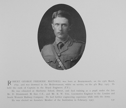 Maunsell R G F Captain Royal Engineers Obit
