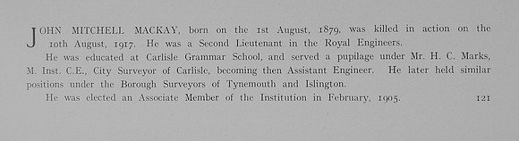 MacKay J M 2nd Lt Royal Engineers Obit