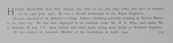 Maguire H 2nd Lt Royal Engineers Obit