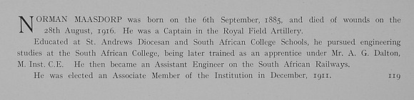 Maasdorp N Captain Royal Field Artillery Obit