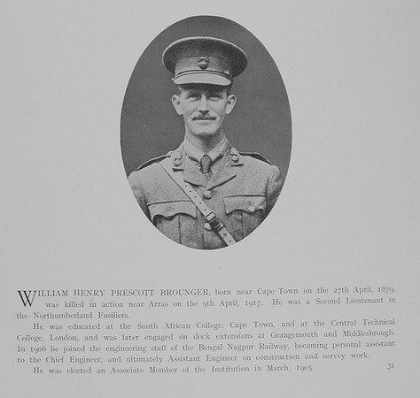 Brounger W H P 2nd Lt 22nd Northumberland Fusiliers Obit
