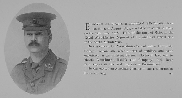 Bindloss E A M Major 5th Royal Warwickshire Regiment Obit