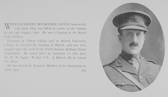 Savile  W H B Captain Royal Field Artillery Obit