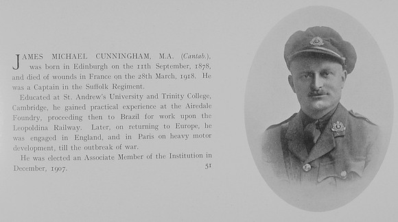Cunningham J M Captain 7th Suffolk Regiment Obit