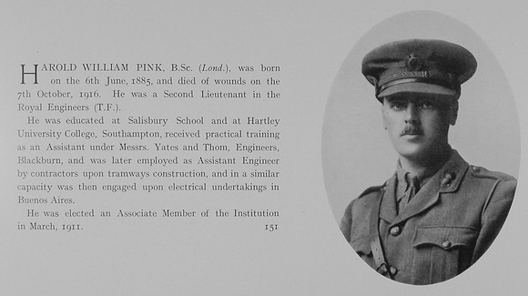 Pink H W 2nd Lt Royal Engineers Obit