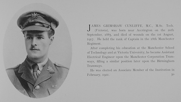 Cunliffe J G Captain 18th Manchester Regiment Obit