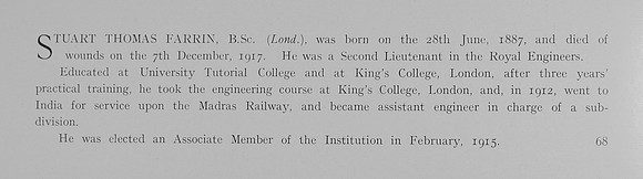 Farrin S T 2nd Lt Royal Engineers Obit