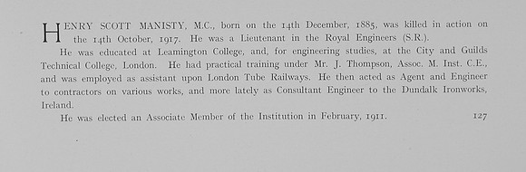 Manisty H S Lt Royal Engineers Obit