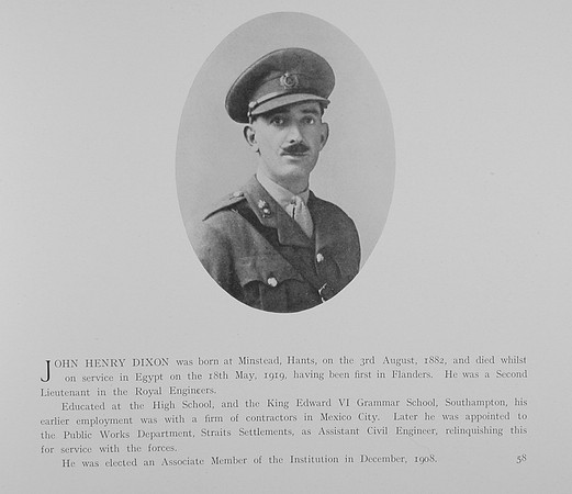 Dixon J H Lt Royal Engineers Obit