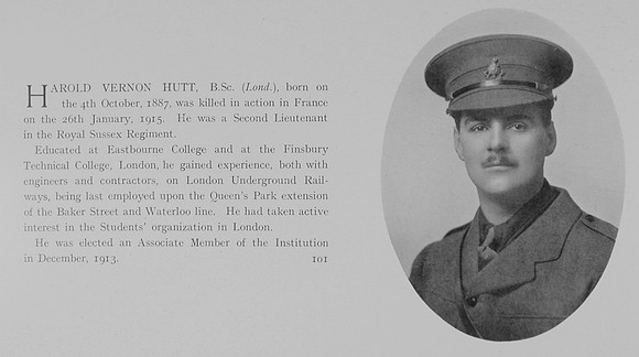 Hutt H V 2nd Lt 2nd Royal Sussex Regiment Obit