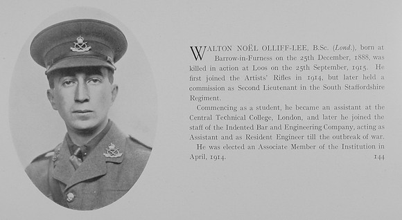 Olliff-Lee W N 2nd Lt 1st South Staffs Regiment Obit