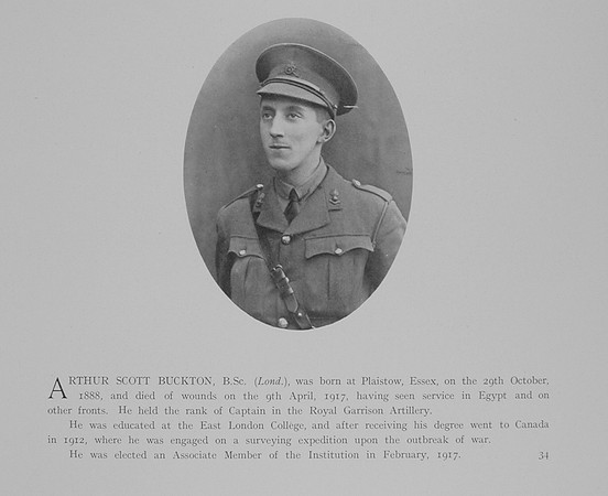 Buckton A S Captain Royal Garrison Artillery Obit