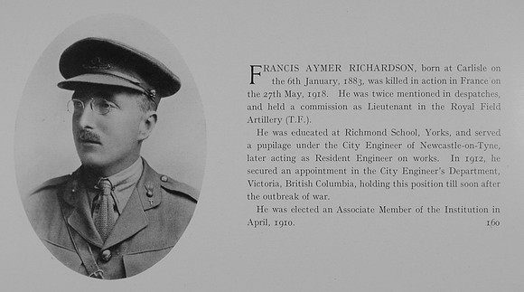 Richardson F A Lt Royal Field Artillery Obit