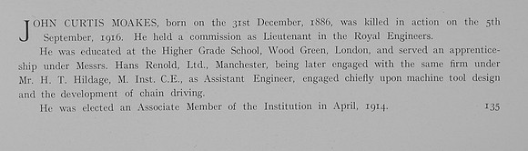 Moakes J C Lt Royal Engineers Obit