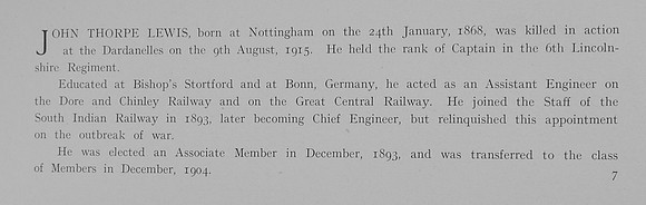Lewis J T Captain 6th Lincolnshire Regiment Obit