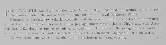 Howarth J 2nd Lt Royal Engineers Obit
