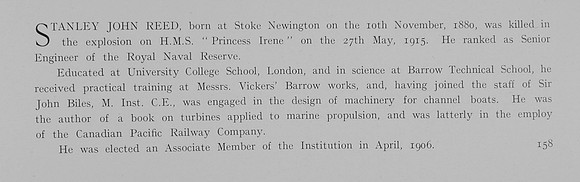 Reed S J Senior Engineer HMS Princess Irene Royal Naval Reserve Obit