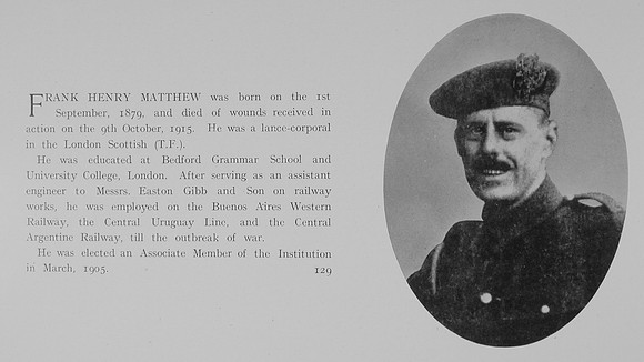 Matthew F H L/Cpl 2580 14th London Regiment (London Scottish) Obit