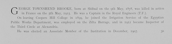 Brooke G T Captain Royal Engineers Obit