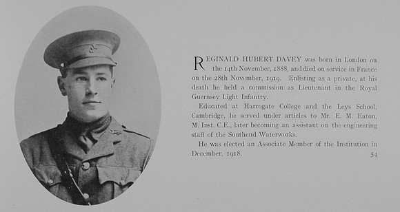 Davey R H Lt 1st Royal Guernsey Light Infantry Obit
