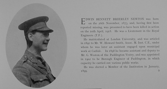 Newton E B Lt Royal Engineers Obit