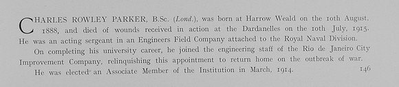 Parker C R Cpl Deal/238 R.M. Div. Engineers, R.N. Div. Royal Marine Light Infantry Obit