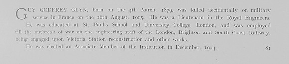 Glyn G G Lt Royal Engineers Obit