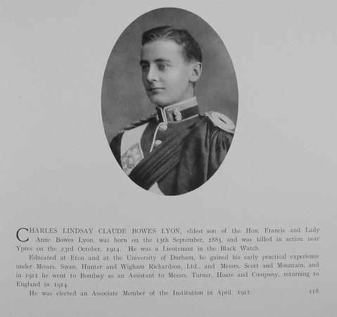 Bowes-Lyon C L C Lt 3rd Attd 1st Black Watch Obit