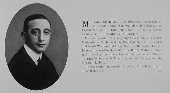 Spartali M 2nd Lt 3rd Attd 2nd South Wales Borderers Obit