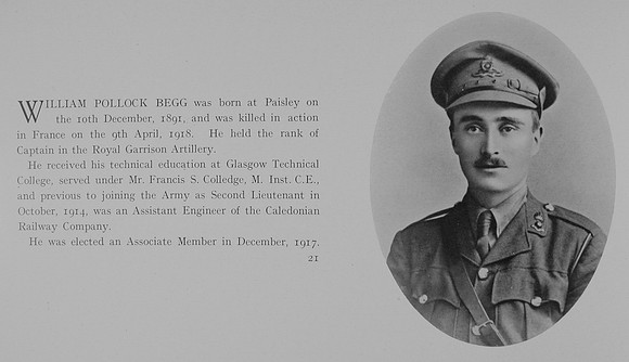 Begg W P Captain Royal Garrison Artillery Obit