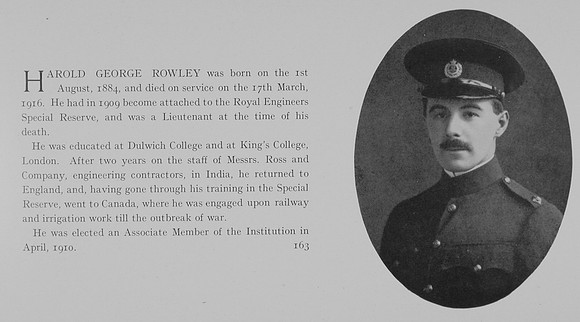 Rowley H G Lt Royal Engineers Obit