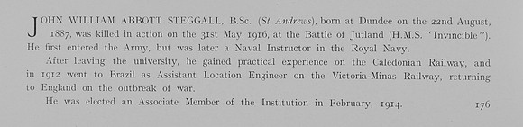 Steggall J W A Naval Instructor HMS Invincible Royal Navy Obit