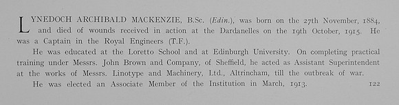MacKenzie L A Captain Royal Engineers Obit