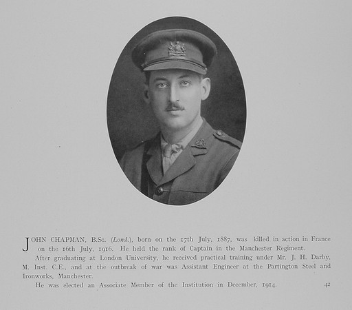 Chapman J Captain 21st Manchester Regiment Obit