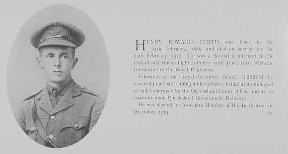 Curtis H E 2nd Lt Royal Engineers Obit